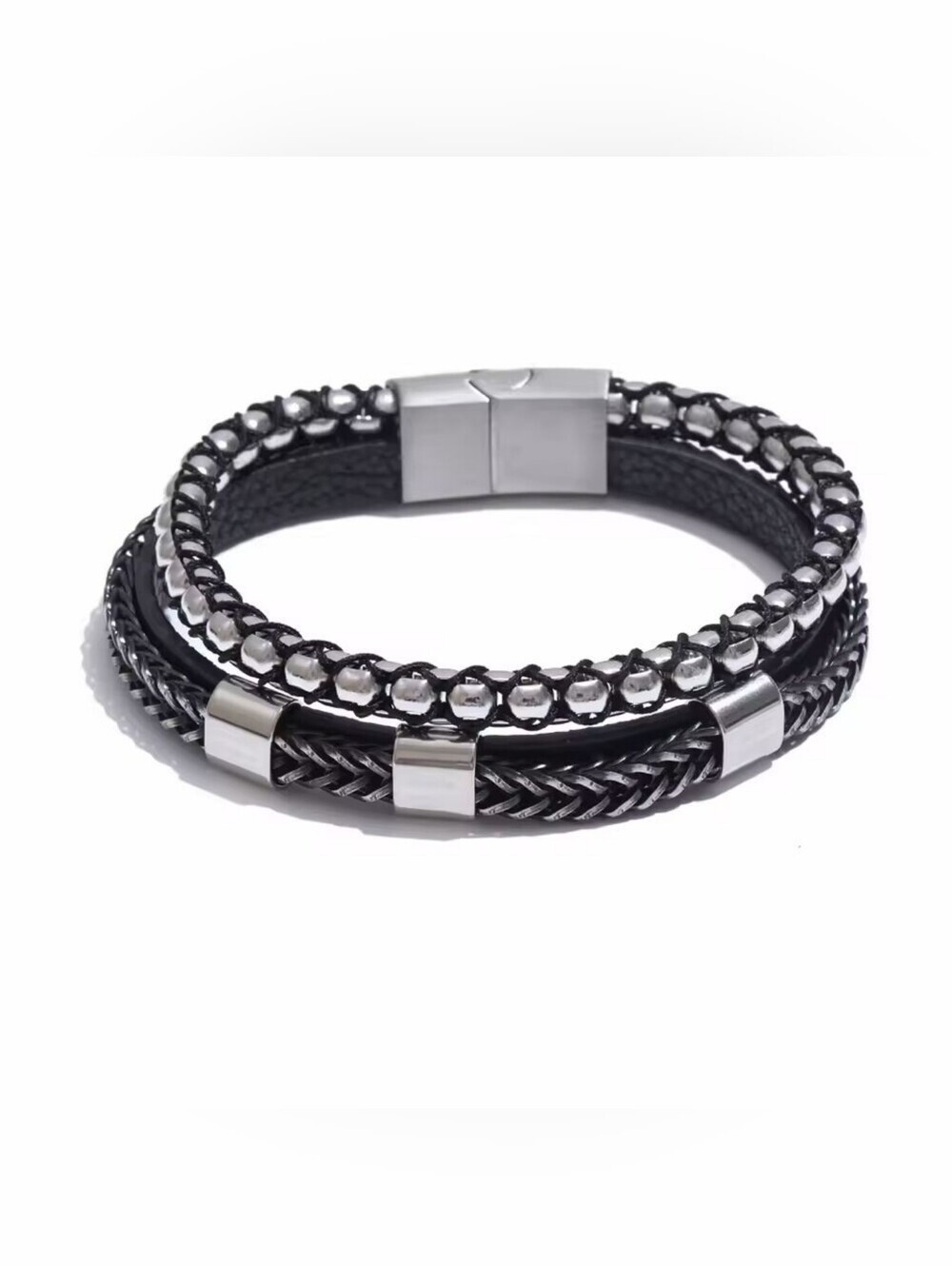Black and Silver Layered Men's Bracelet